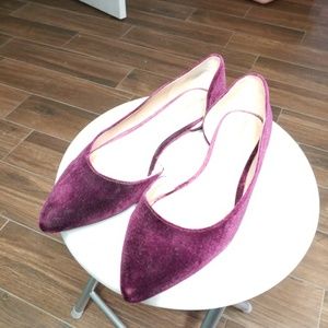 Purple velvet pointy ballet flats